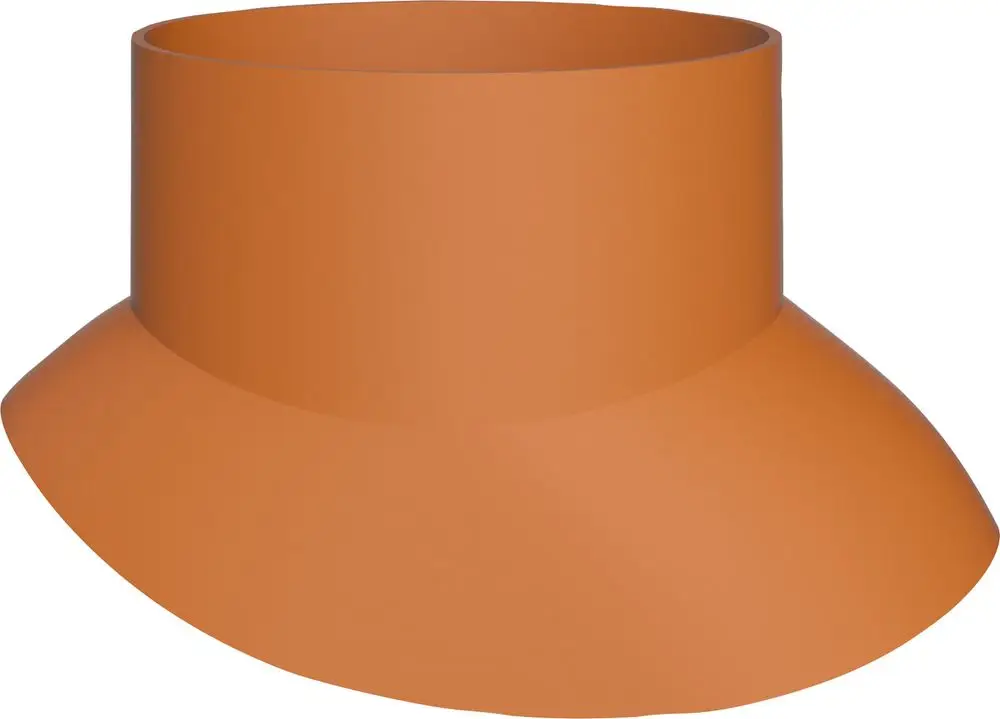Orangefarbener Adapter mit breiter Basis und schmalem oberen Rand, geeignet für Abgaszubehör. Bosch-Produkt mit stabiler Konstruktion für Dachpfannen.